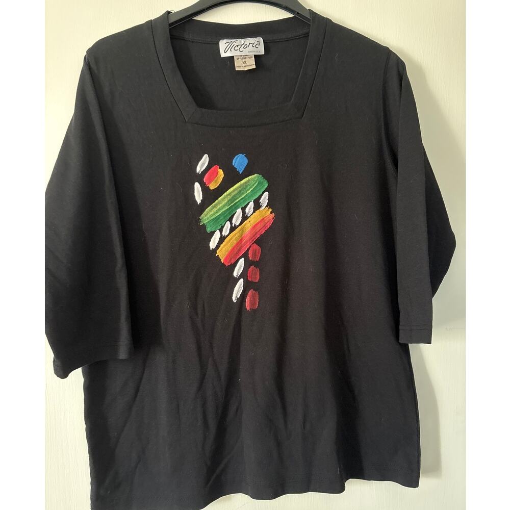 Victoria Vintage 90s Abstract Art to Wear Artsy Square Neck Top Blouse XL